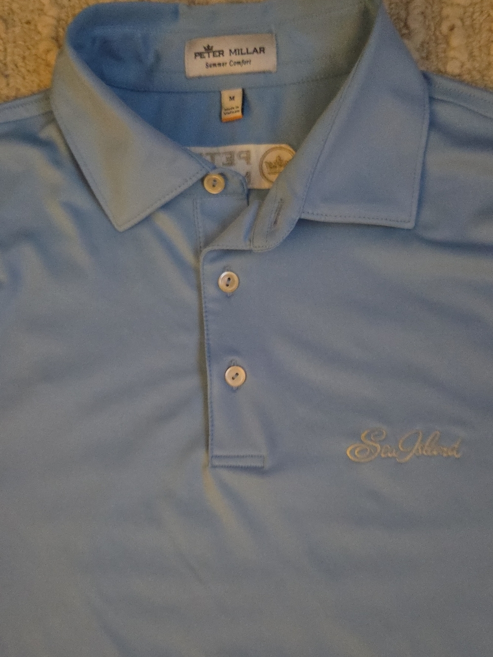 Peter Millar Summer Comfort Golf Polo Light Blue Men's Size M Sea Island Crest